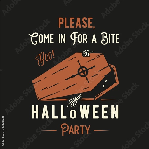 Halloween skeleton or vampire get out of coffin. Halloween undead and walking dead. Fear, horror and spooky zombie for design dark party of happy halloween