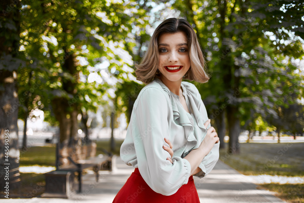cheerful blonde red lips fresh air smile trees cheerful blonde red lips fresh air smile trees