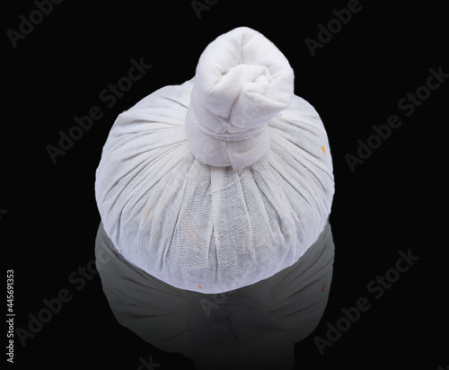 herbal compress Placed separately on a black background.