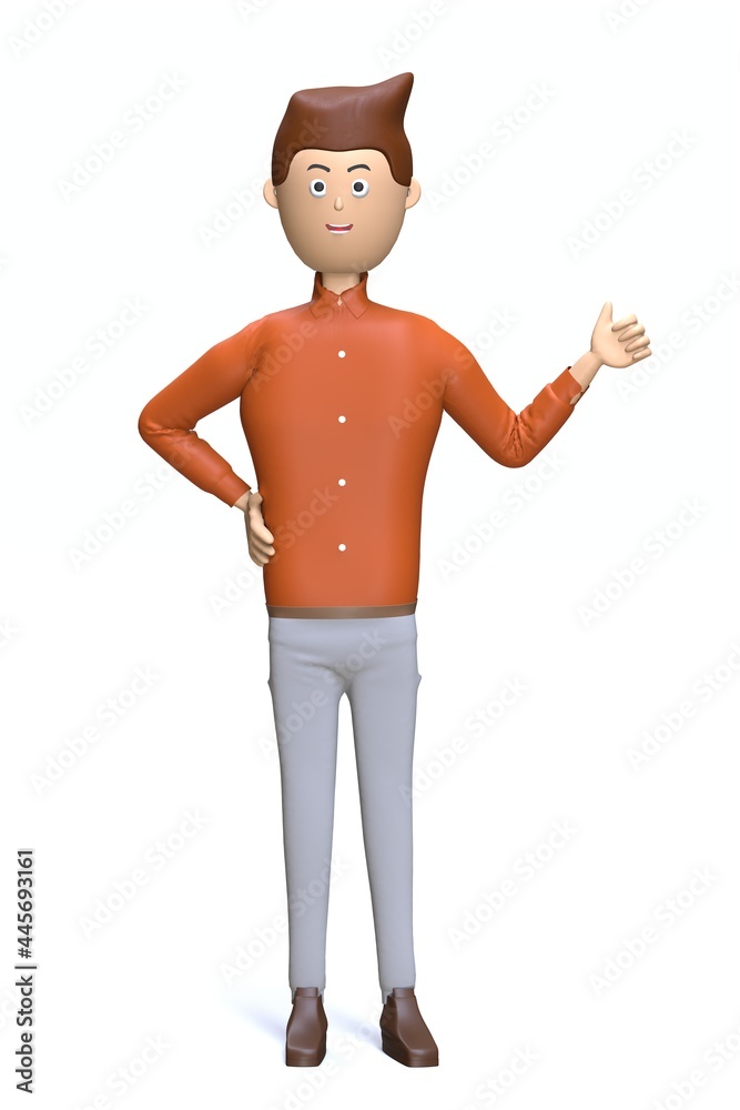Fototapeta premium businessman standing with thumb up pose. happy businessman showing gesture approval. 3d illustration. 