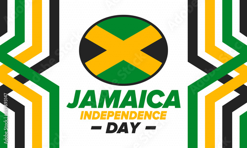 Jamaica Independence Day. Independence of Jamaica. Holiday, celebrated annual in August 6. Jamaica flag. Patriotic element. Poster, greeting card, banner and background. Vector illustration