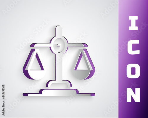 Paper cut Gender equality icon isolated on grey background. Equal pay and opportunity business concept. Paper art style. Vector