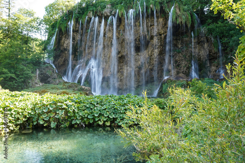 Summer view of beautiful waterfalls in Plitvice Lakes National Park, Croatia