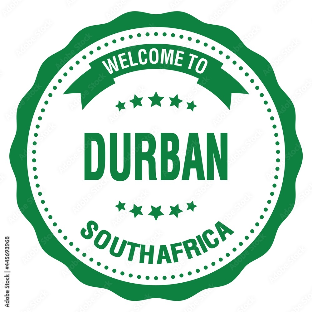 WELCOME TO DURBAN - SOUTH AFRICA, words written on green stamp