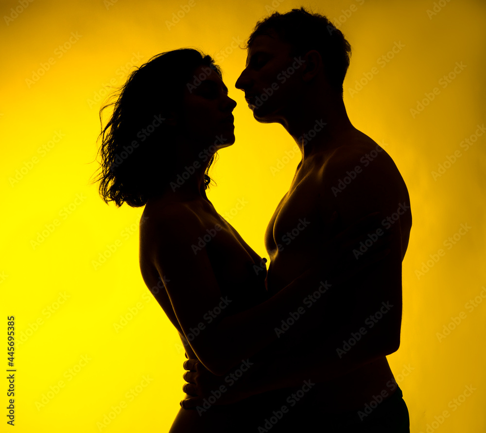 silhouette of a couple. Romance lovers. Erotic. Shadow couple. Love photo. People. Sexy. 