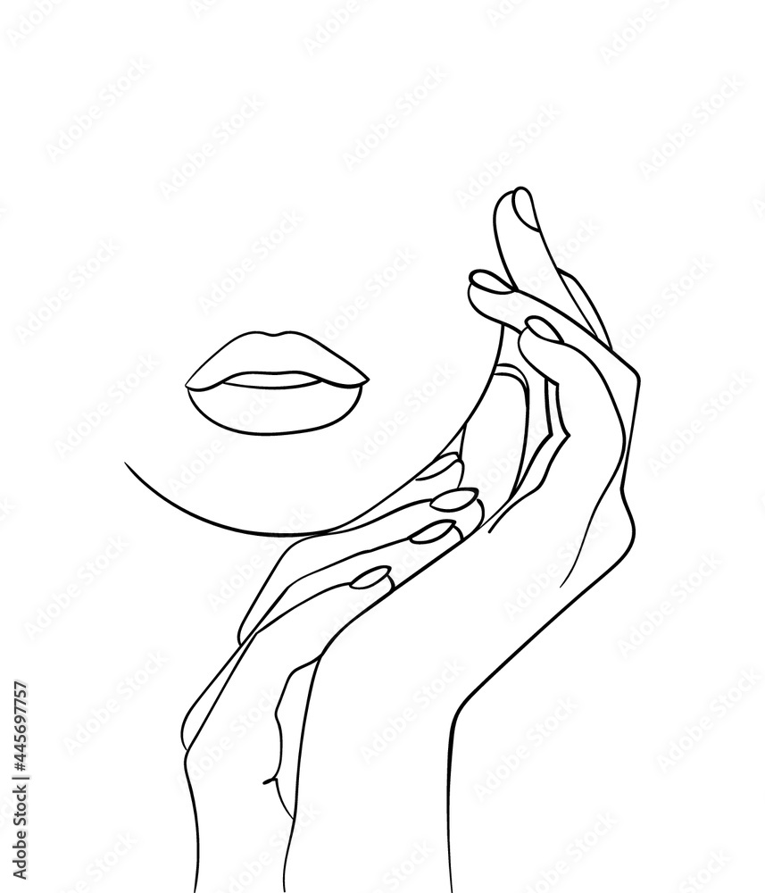 Vetor De Minimal Line Art Woman With Hand On Face Black Lines Drawing Vector Illustration Do 9330