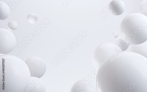 Abstract background with white bubbles. Realistic 3d background. 3d rendering