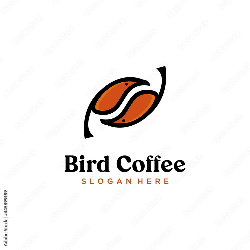 Coffee bird logo design a combination of coffee and birds. with a flat and minimalist style
