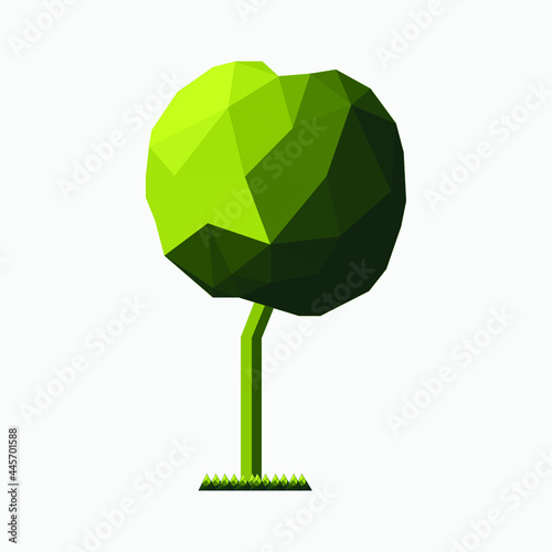 polygonal green trees and grass isolated white background. Vector illustration
