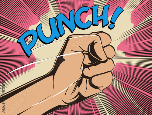 Comics fist fight punch vintage styled vector illustration