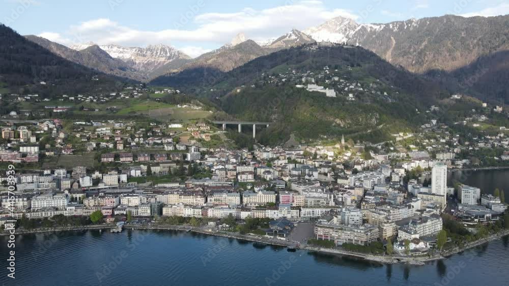 Drone flying above Montreux, Switzerland. Drone flying above Montreux, Switzerland.