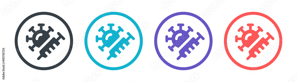 Syringe with vaccine and covid-19 virus icon on circle sign. Vaccination concept Syringe with vaccine and covid-19 virus icon on circle sign. Vaccination concept