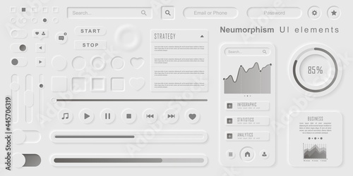 User interface elements for mobile app. Neumorphism User interface design kit. Neumorphism UI UX icons set. photo