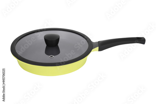 Bright colorful home cookware for cooking different dishes on the stove