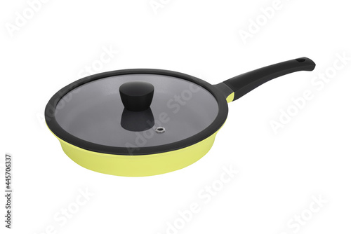 Bright colorful home cookware for cooking different dishes on the stove