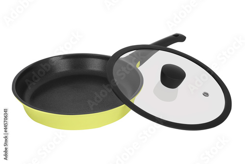 Bright colorful home cookware for cooking different dishes on the stove