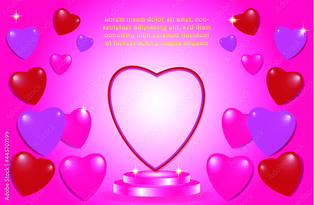 Pink love heart on stage for your special moment, card, wedding, invitation, valentine day, etc. vector eps10