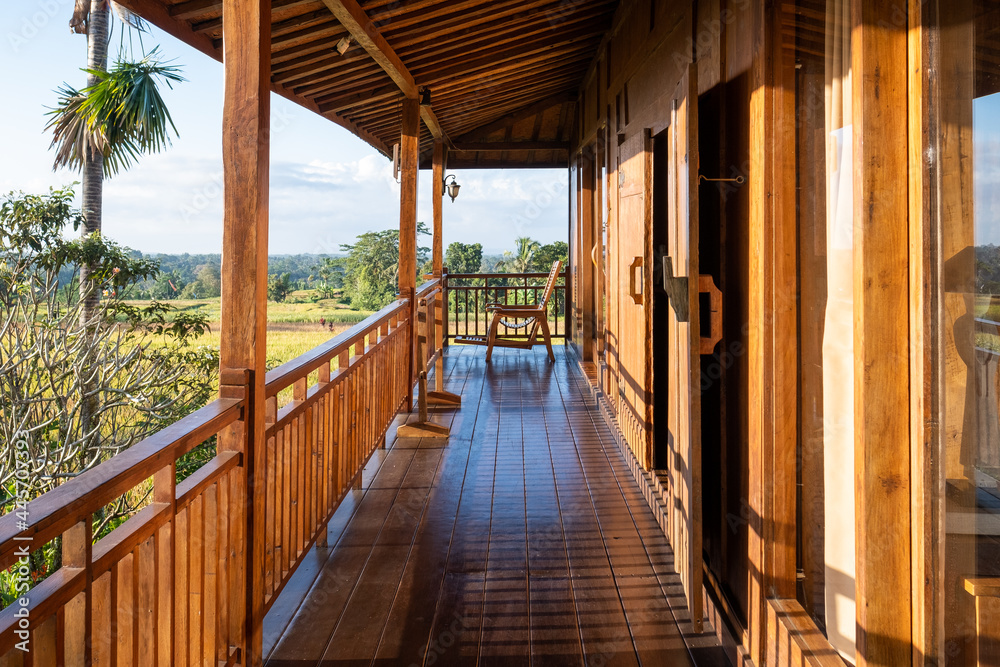 Large balcony in a wooden house with a beautiful view Large balcony in a wooden house with a beautiful view