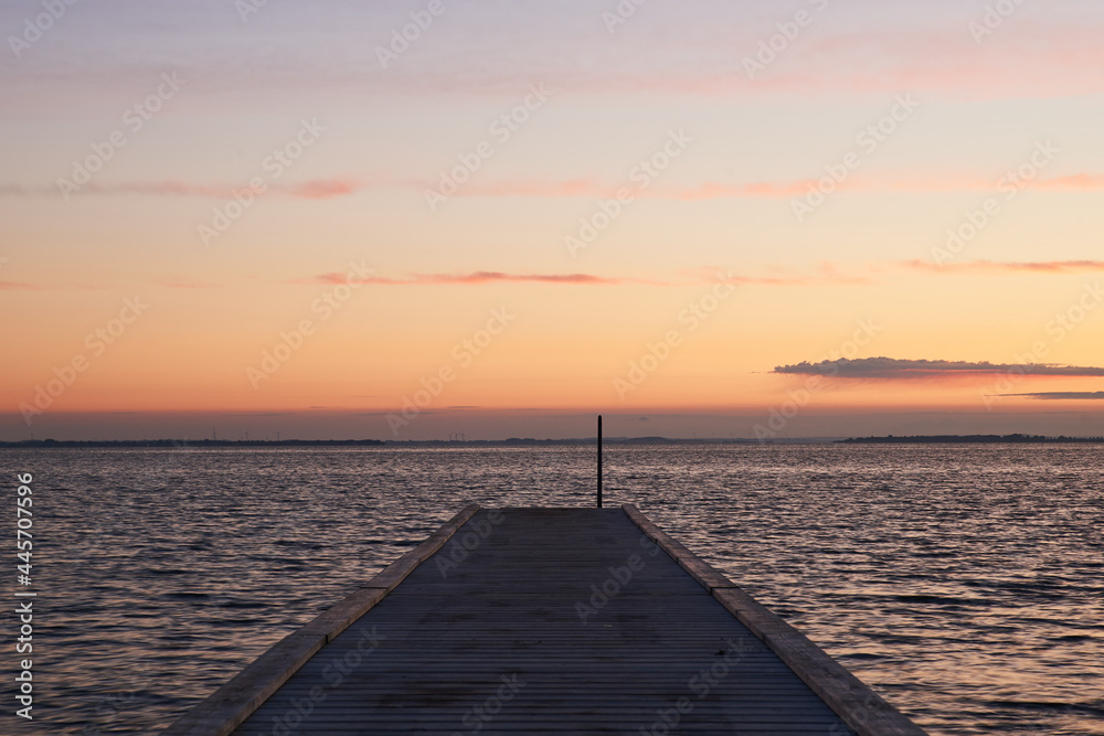 Peaceful sunset at Vadum Beach near Skive in Denmark  