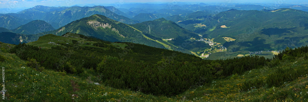 View of mountain panorama from Oetscher in Austria, Europe
