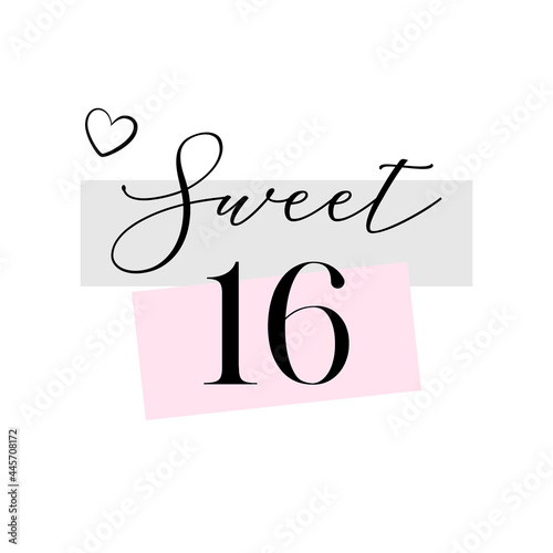 Sweet Sixteen party vector calligraphy design on white background