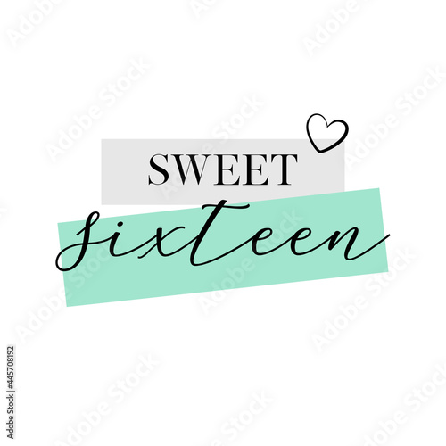 Sweet Sixteen party vector calligraphy design on white background