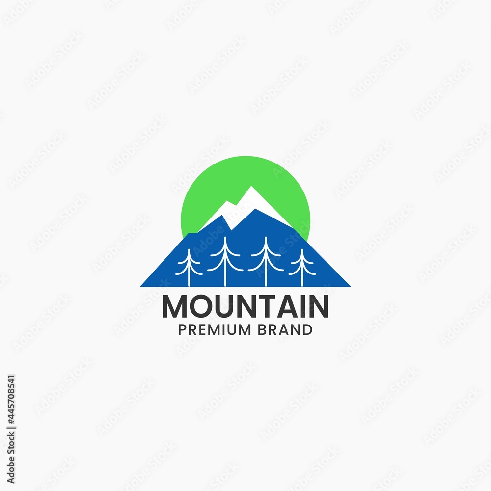 Mountain with Forest and Sun Logo Vector Design Mountain with Forest and Sun Logo Vector Design