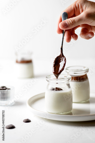 panna cotta with chocolate in a jar