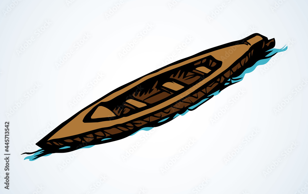 Old wooden boat. Vector drawing