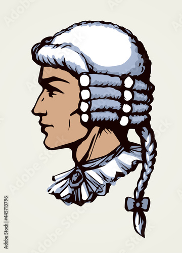Vintage french wig. Vector drawing