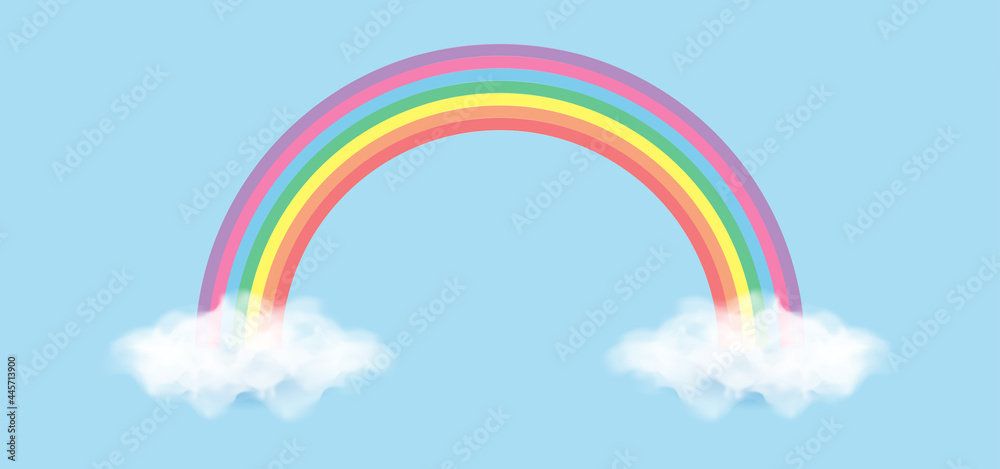Illustration rainbow and cloud on blue background Illustration rainbow and cloud on blue background