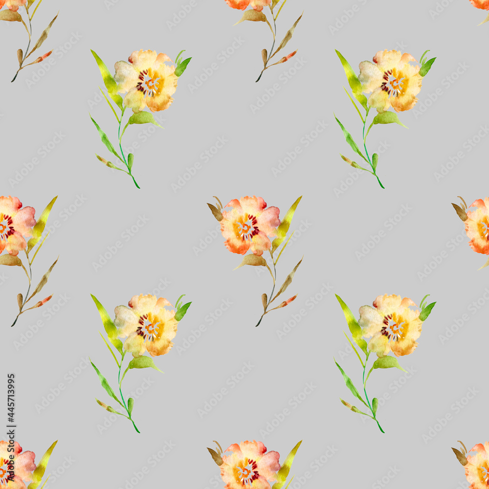 seamless pattern with yellow flowers on grey background