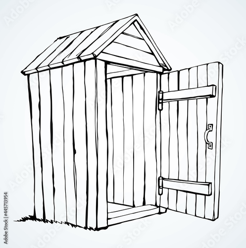 Old wooden toilet. Vector drawing