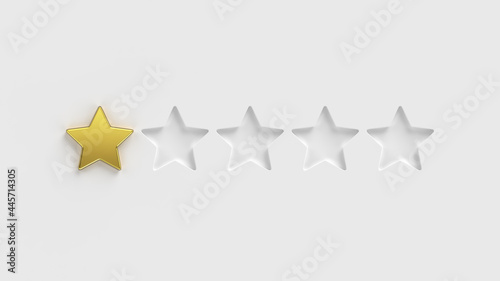 Fototapeta Naklejka Na Ścianę i Meble -  Five star rating. One of the five gold rating stars on a white background. Rate a company or app online. 5 gold stars for customer quality review illustration.