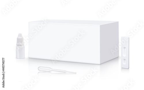 Covid-19 Rapid Antigen Test kit Box and Equipment mock up isolate is on white background Mockup for Packaging design