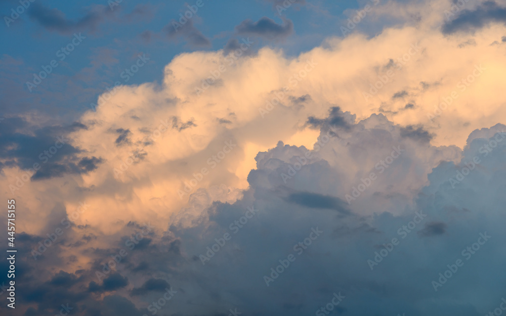 Stormy weather. Dramatic sunset sky with storm clouds. Colorful dramatic sky.