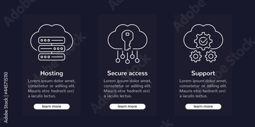 Hosting solutions banners with line icons
