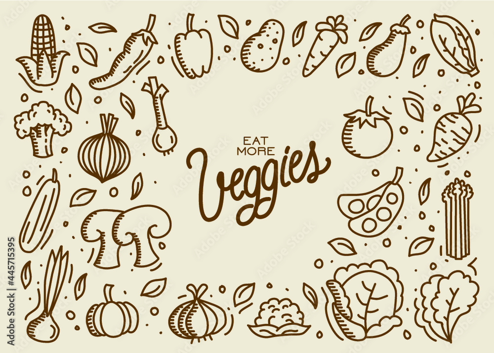 Pack of illustrations vectors vegetables, veggies, eat more veggies, monochrome