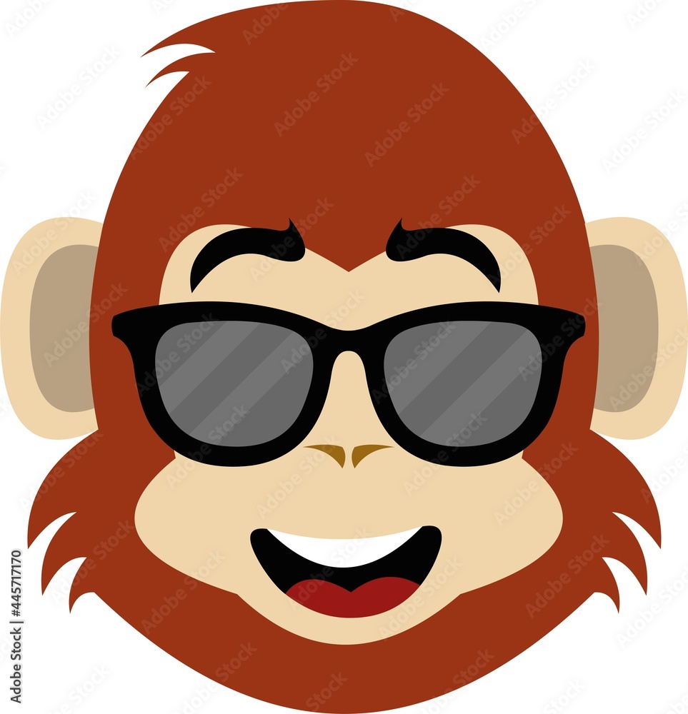 Vector illustration of cartoon chimpanzee or monkey face emoticon with sunglasses
Vector illustration of cartoon chimpanzee or monkey face emoticon with sunglasses