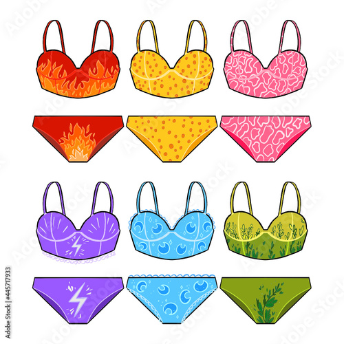 A set of rainbow sets of underwear, swimsuits