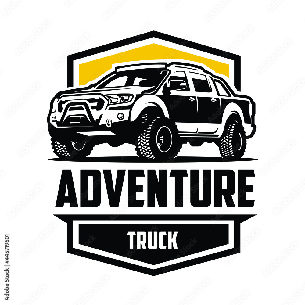 Adventure Truck Premium Logo in Badge Concept EPS. Ready Made Logo Template Set Vector Isolated