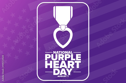 National Purple Heart Day. August 7. Holiday concept. Template for background, banner, card, poster with text inscription. Vector EPS10 illustration.