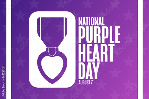 National Purple Heart Day. August 7. Holiday concept. Template for background, banner, card, poster with text inscription. Vector EPS10 illustration. photo