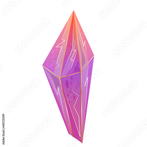 Beautiful crystal, gem, jewel is isolated on white background. A colorful stone for games and applications. Vector illustration in cartoon style