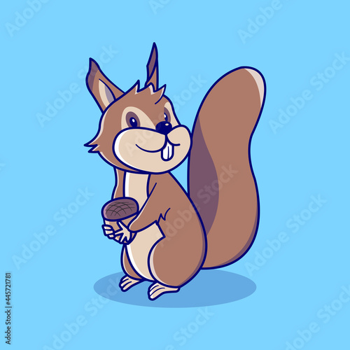 Cute cartoon squirrel holding nut