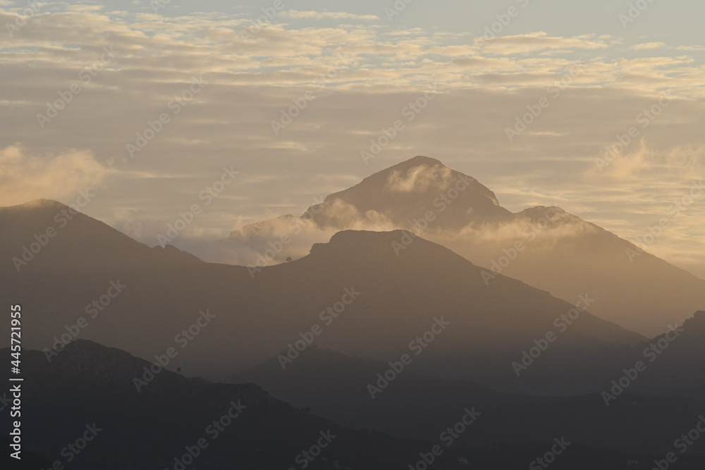 Tramuntana Mountains Mallorca in the morning with clouds