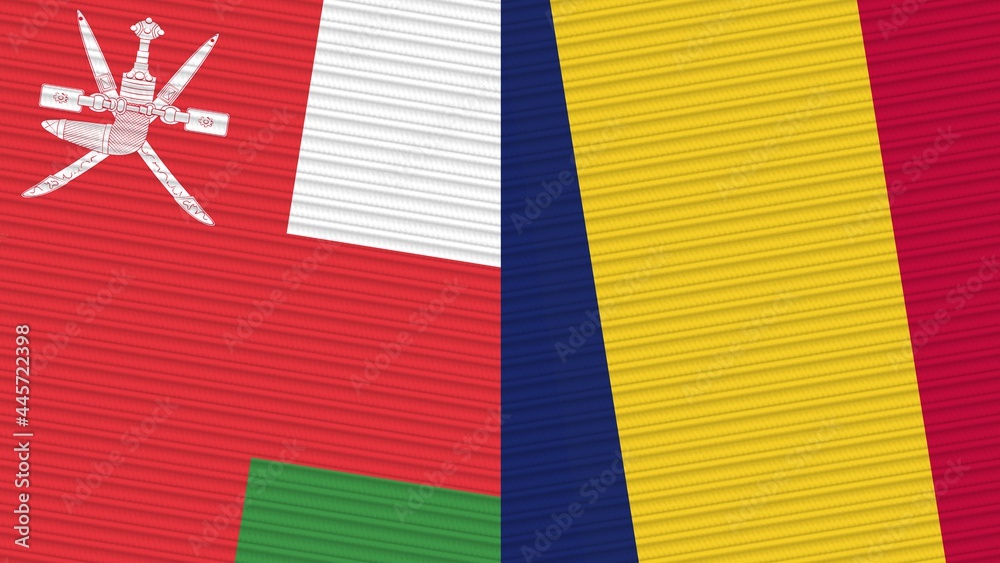 Chad and Oman Two Half Flags Together Fabric Texture Illustration Chad and Oman Two Half Flags Together Fabric Texture Illustration