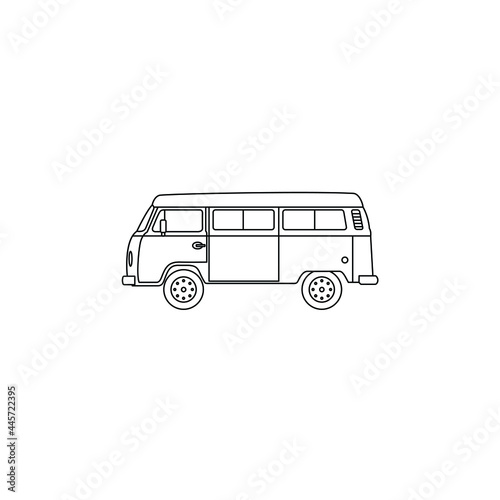 vintage camper van car line art design vector illustration