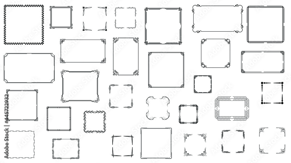 Big Set Black Simple Line Frame Collection Doodle Square Floral Frame Elements Vector Design Style Sketch Isolated Illustration For Banner Big Set Black Simple Line Frame Collection Doodle Square Floral Frame Elements Vector Design Style Sketch Isolated Illustration For Banner