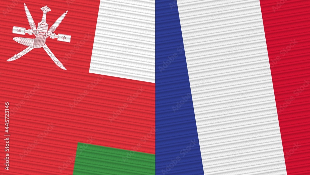 France and Oman Two Half Flags Together Fabric Texture Illustration France and Oman Two Half Flags Together Fabric Texture Illustration